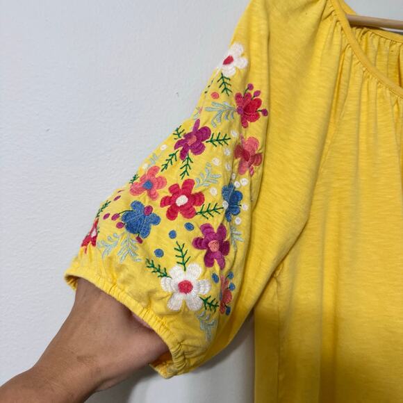Talbots Top Size XL Yellow Embroidered Floral Off Shoulder Festival Artsy - Picture 9 of 11